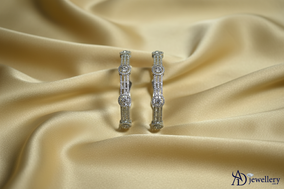 ADjewellery Rhodium Plated CZ (Cubic Zirconia) Stellar Band Bangle Set