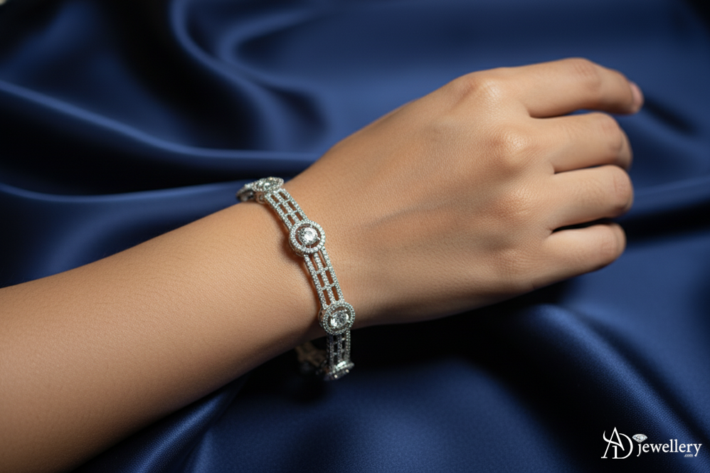 ADjewellery Rhodium Plated CZ (Cubic Zirconia) Stellar Band Bangle Set