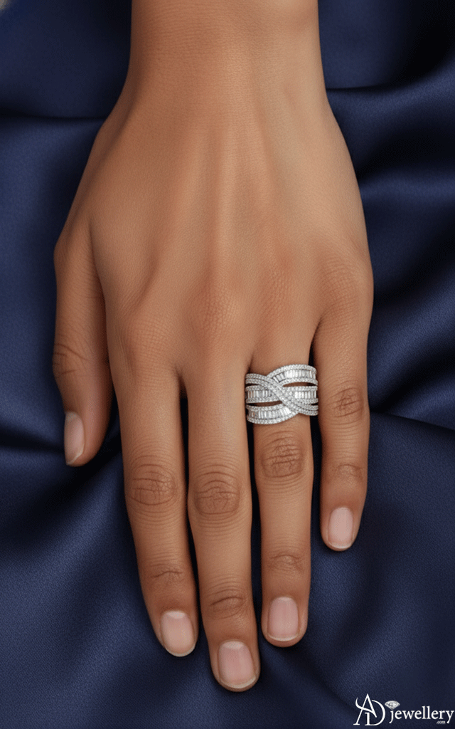 Multi-Row Criss-Cross Diamond Ring