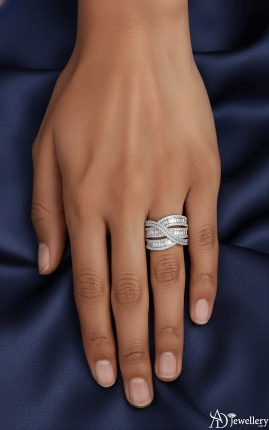 Multi-Row Criss-Cross Diamond Ring