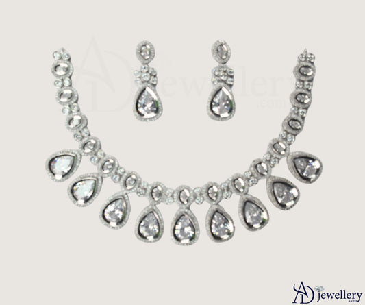 ADjewellery Rhodium Plated CZ (Cubic Zirconia) Teardrop American Diamond Bridal Necklace Set