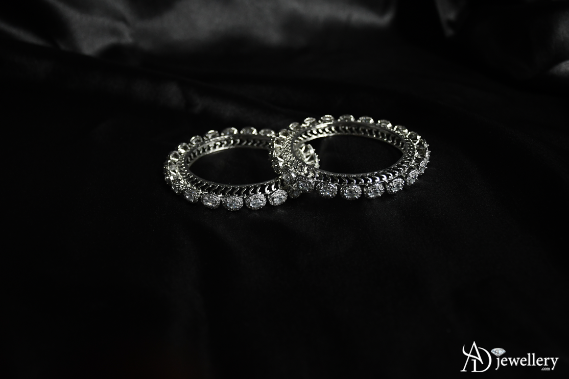 ADjewellery Rhodium Plated CZ (Cubic Zirconia) Astra Cluster Bangle Set