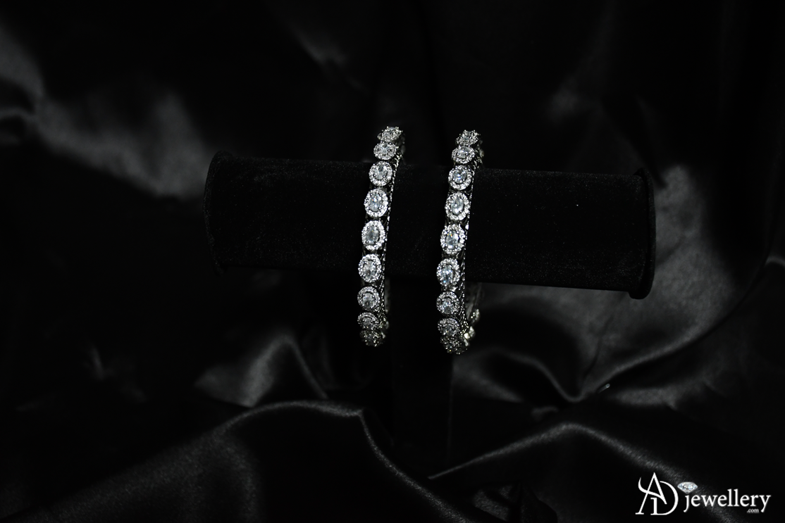 ADjewellery Rhodium Plated CZ (Cubic Zirconia) Astra Cluster Bangle Set