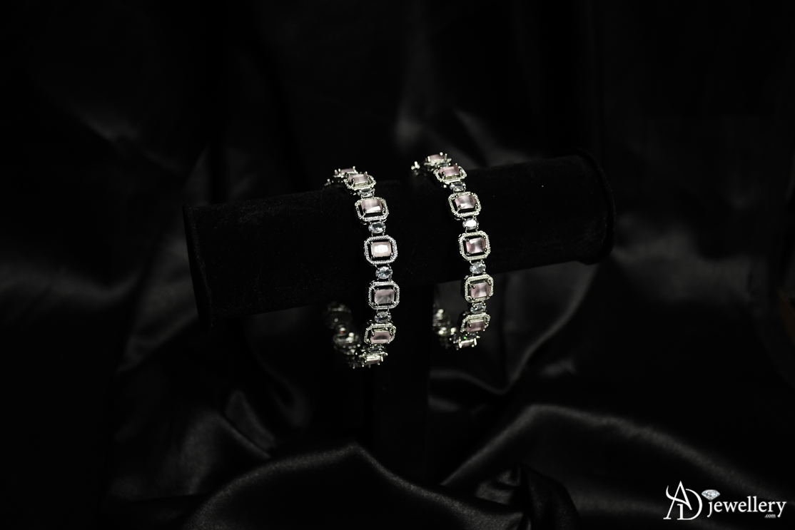 ADjewellery Rhodium Plated CZ (Cubic Zirconia) Blush Monarch Bangle Set