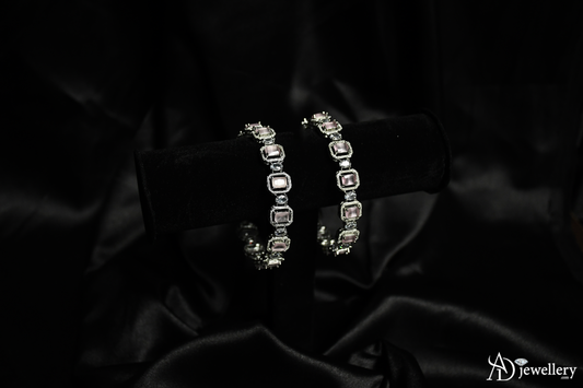 ADjewellery Rhodium Plated CZ (Cubic Zirconia) Blush Monarch Bangle Set