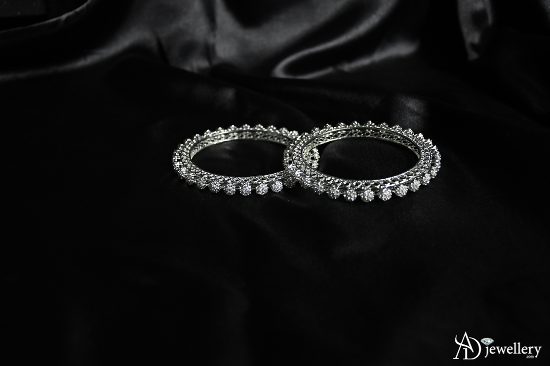 ADjewellery Rhodium Plated CZ (Cubic Zirconia) Eternal Line Bangle Set