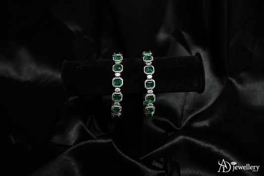 ADjewellery Rhodium Plated CZ (Cubic Zirconia) Verona Emerald Line Bangle Set