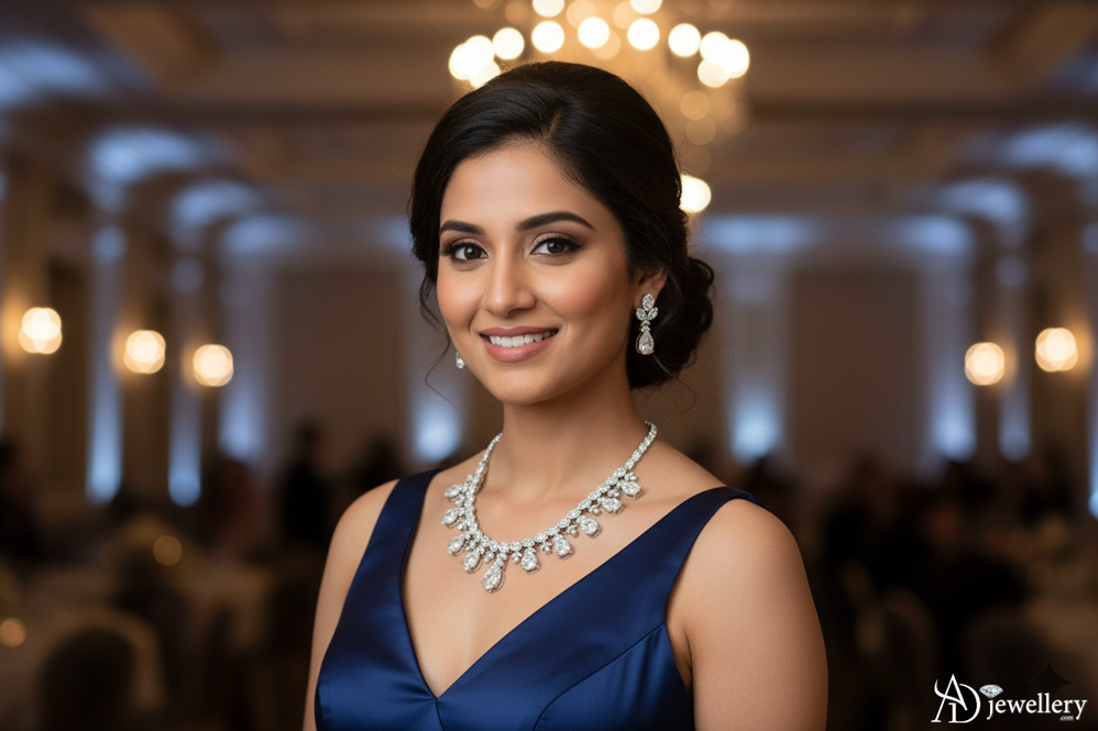 ADjewellery Rhodium Plated CZ (Cubic Zirconia) Grand Duchess Waterfall Teardrop Bridal Choker Set