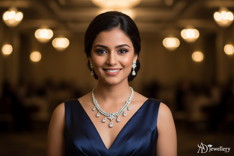 ADjewellery Rhodium Plated CZ (Cubic Zirconia) Regent's Radiance Emerald-Cut & Teardrop Necklace Set