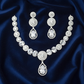 ADjewellery Rhodium Plated CZ (Cubic Zirconia) Classic Halo & Teardrop Bridal Statement Necklace Set