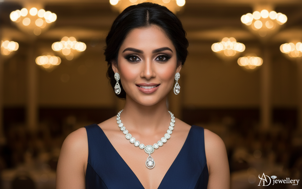 ADjewellery Rhodium Plated CZ (Cubic Zirconia) Classic Halo & Teardrop Bridal Statement Necklace Set