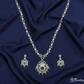 ADjewellery Rhodium Plated CZ (Cubic Zirconia) Maharani Emerald & Diamond Look Long Necklace Set