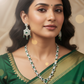 ADjewellery Rhodium Plated CZ (Cubic Zirconia) Maharani Emerald & Diamond Look Long Necklace Set