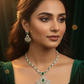 ADjewellery Rhodium Plated CZ (Cubic Zirconia) Emerald Elegance Diamond Necklace Set