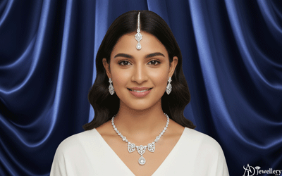 ADjewellery Rhodium Plated CZ (Cubic Zirconia) Royal Bloom  Bridal Choker Set with Tikka