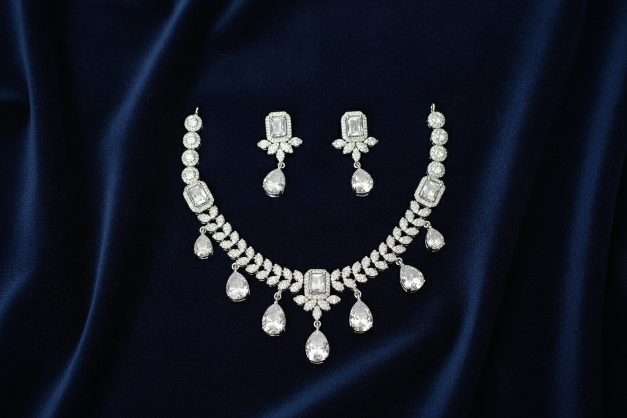 ADjewellery Rhodium Plated Cubic Zirconia Lumina Cascade Drop Set 9 stone