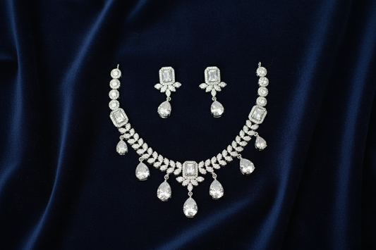 ADjewellery Rhodium Plated Cubic Zirconia Lumina Cascade Drop Set 9 stone