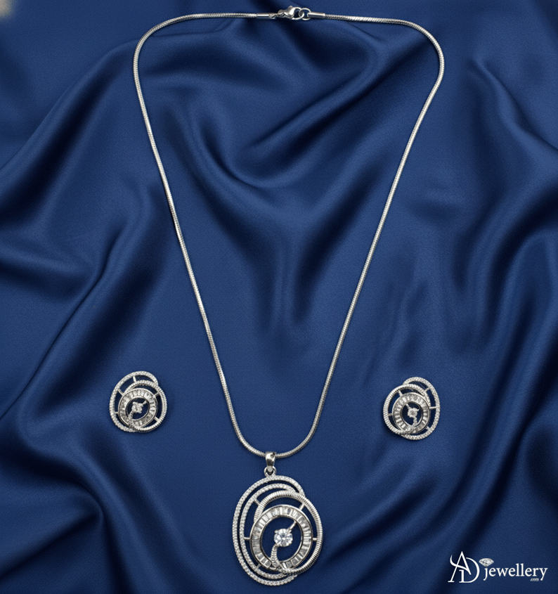 Celestial Vortex Diamond Pendant and Stud Set