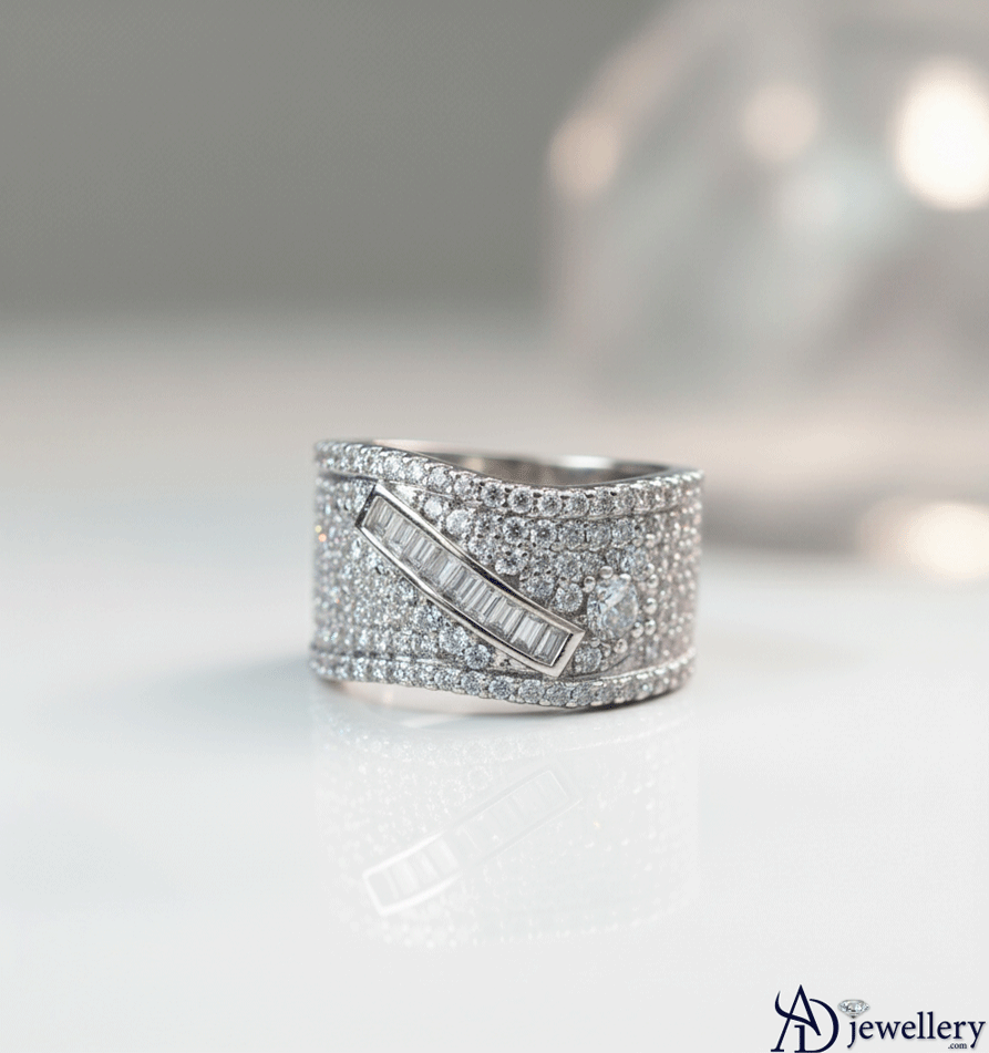 Glimmering Cascade Diamond Statement Ring