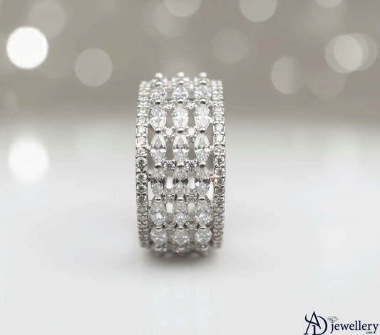 Three-Row Pave Diamond Ring
