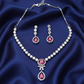 ADjewellery Rhodium Plated CZ (Cubic Zirconia) Royal Ruby Teardrop Pink Necklace Set