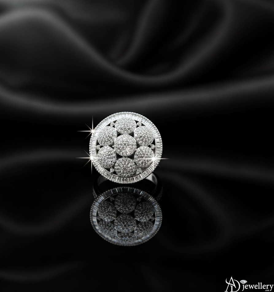 Grand Cluster Flower-of-Life Cocktail Ring with Baguette Halo