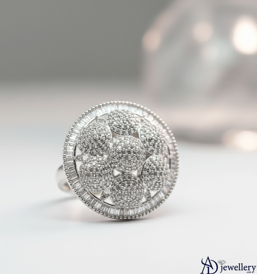 Grand Cluster Flower-of-Life Cocktail Ring with Baguette Halo