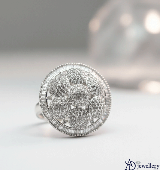 Grand Cluster Flower-of-Life Cocktail Ring with Baguette Halo