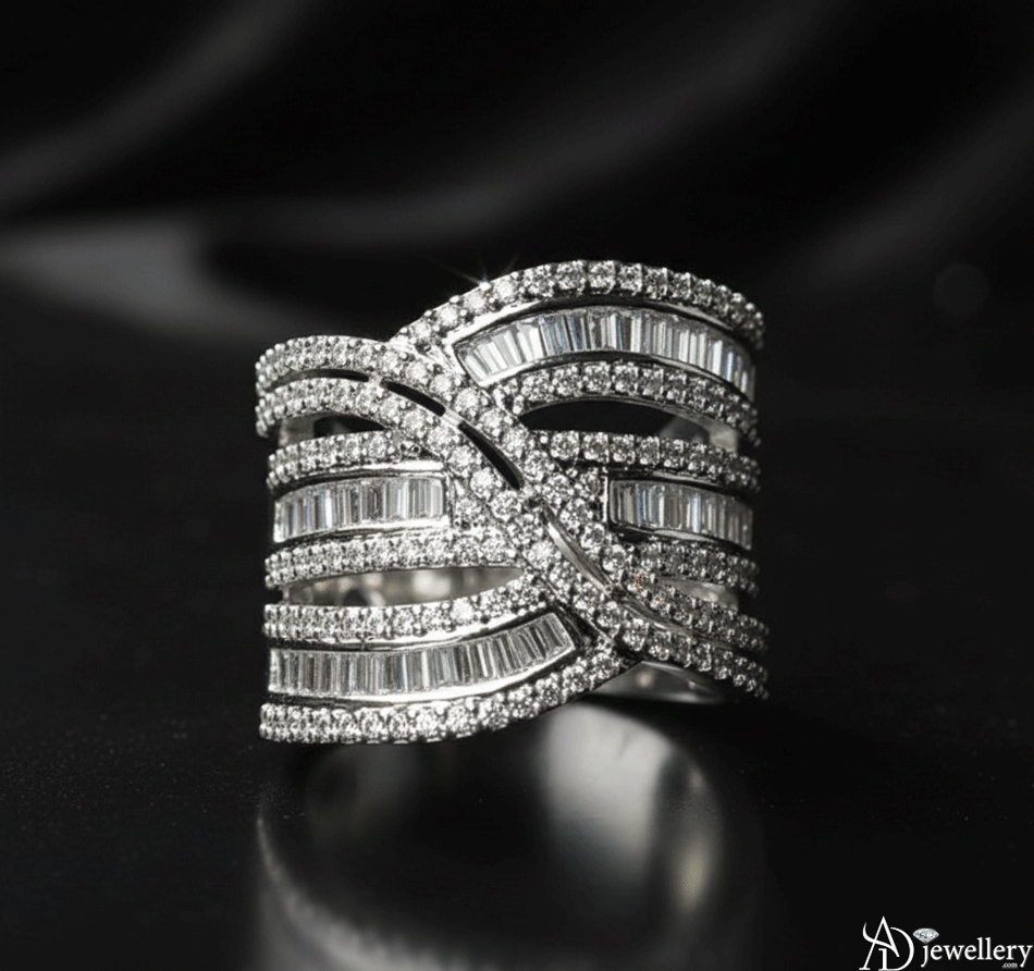 Multi-Row Criss-Cross Diamond Ring