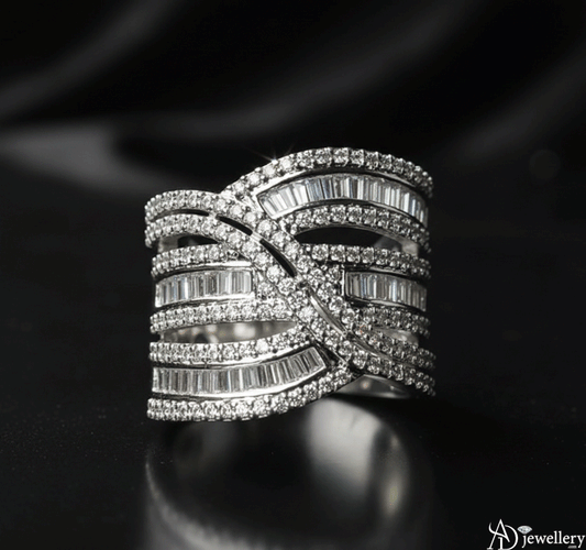 Multi-Row Criss-Cross Diamond Ring