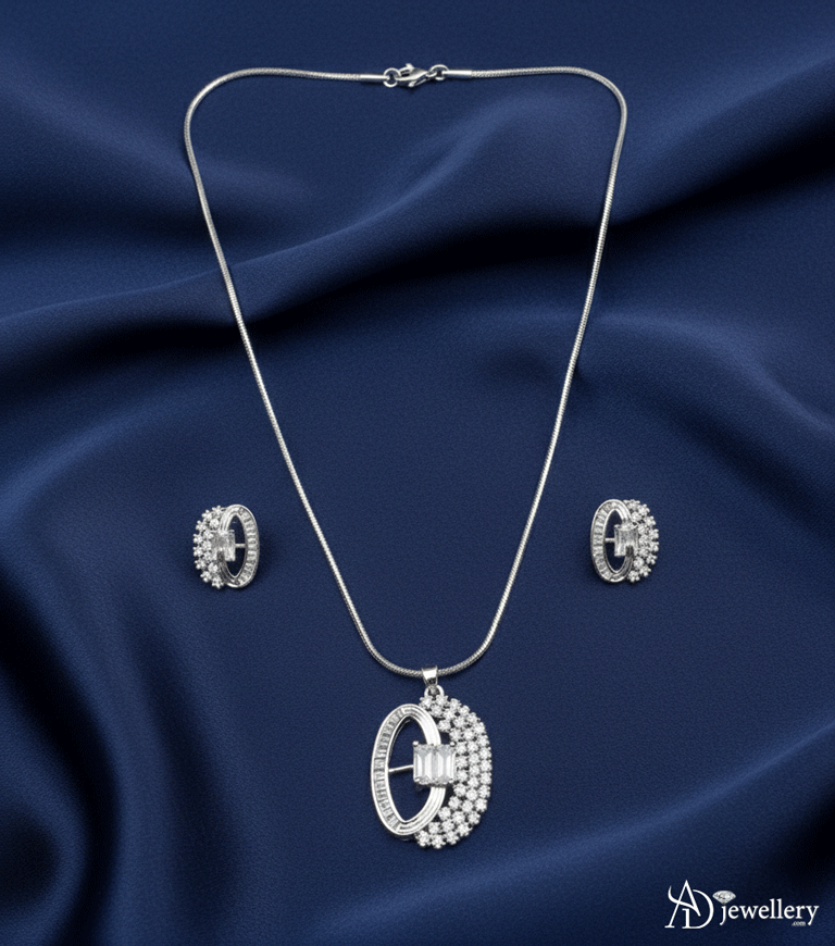 Oval Halo Cubic Zirconia Pendant and Stud Earring Set