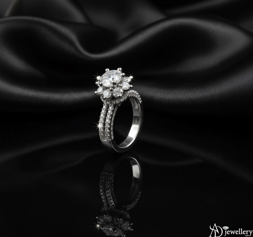 Starburst Flower Diamond Engagement Ring