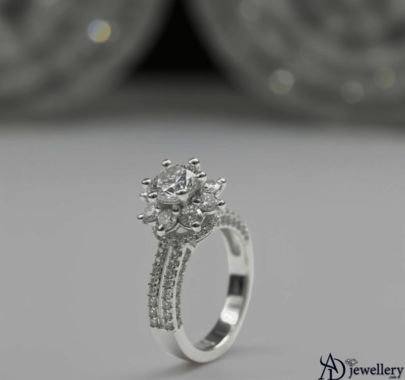 Starburst Flower Diamond Engagement Ring