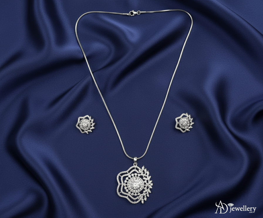 Stella Blossom Rhodium-Plated Pendant Set