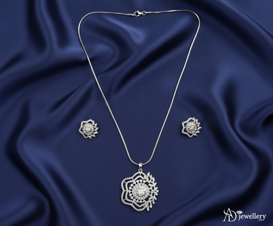 Stella Blossom Rhodium-Plated Pendant Set