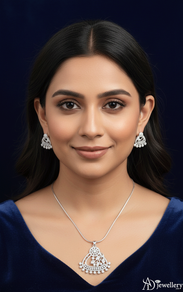 Stellar Blossom Diamond and Sterling Silver Pendant Set