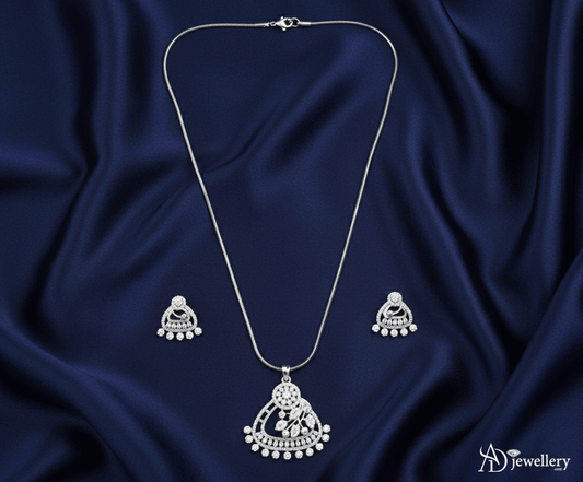 Stellar Blossom Diamond and Sterling Silver Pendant Set