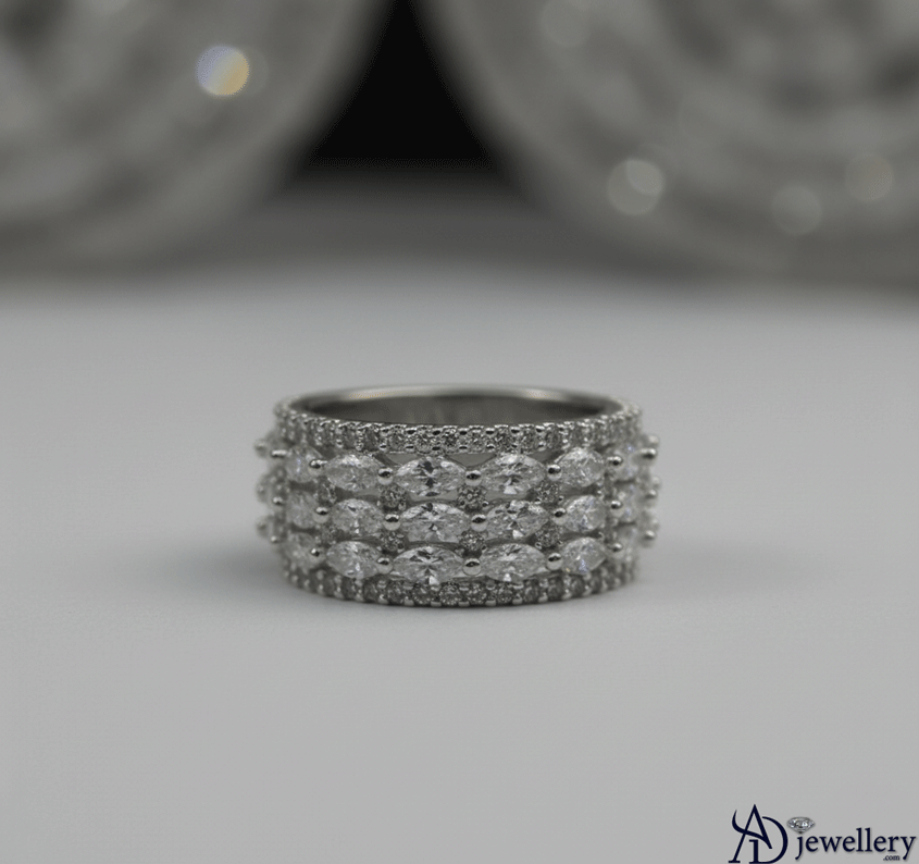 Three-Row Pave Diamond Ring